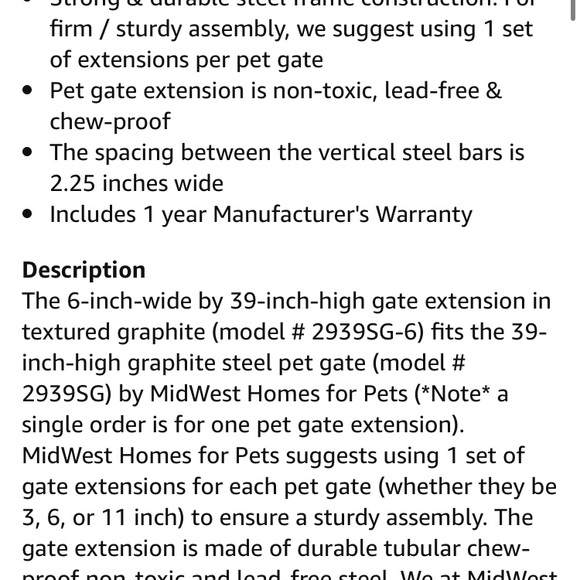 3/20$ Midwest 6” pet gate extens for 39” pet gate - Picture 4 of 4